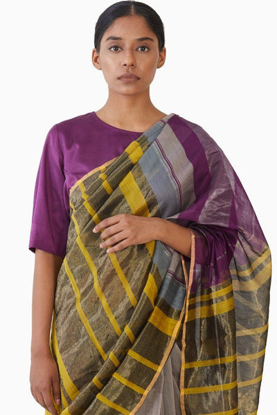 Handwoven Magenta Yellow Engineered Saree Fashion Akaaro