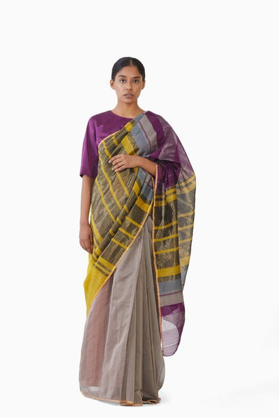Handwoven Magenta Yellow Engineered Saree Fashion Akaaro