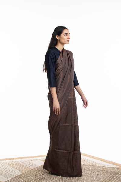 Handwoven Maroon Zari Striped Silk Saree Fashion Akaaro