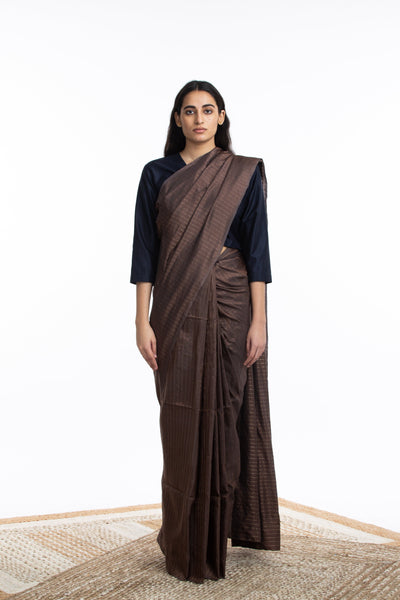 Handwoven Maroon Zari Striped Silk Saree Fashion Akaaro
