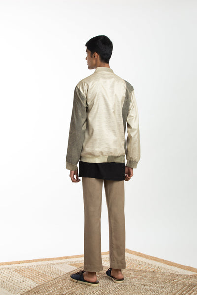 Handwoven Metallic Silk Engineered Bomber Jacket Men Akaaro Men 