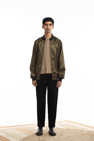 Handwoven Molten Gold Metallic Bomber Jacket Men Akaaro Men 
