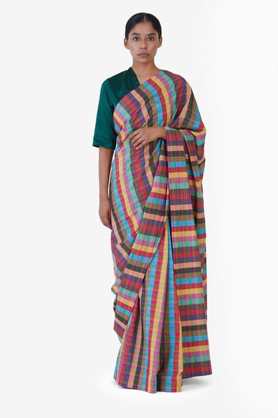 Handwoven Multi Colored Checkered Saree Fashion Akaaro