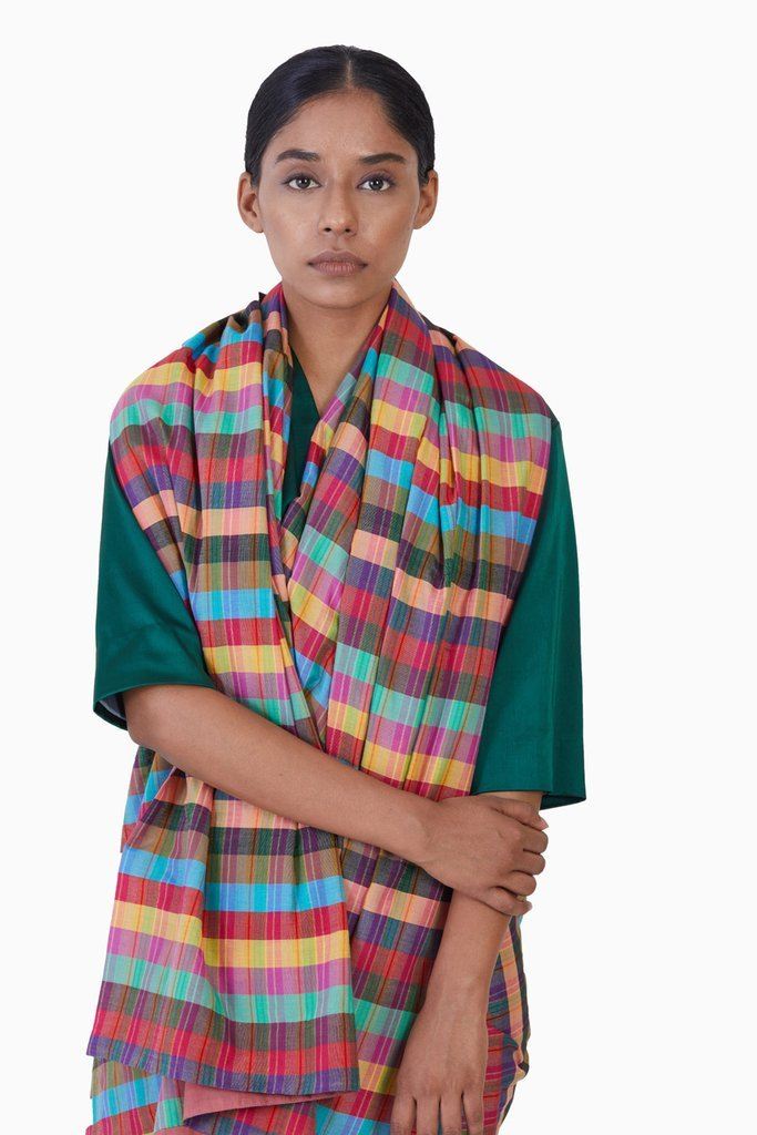 Handwoven Multi Colored Checkered Saree Fashion Akaaro