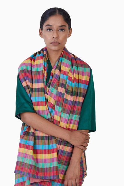 Handwoven Multi Colored Checkered Saree Fashion Akaaro