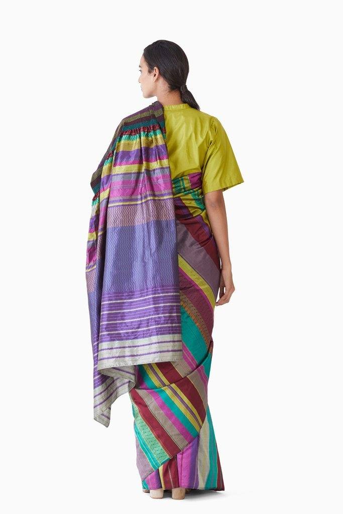 Handwoven Multi Colored Kinji Palla Saree Fashion Akaaro