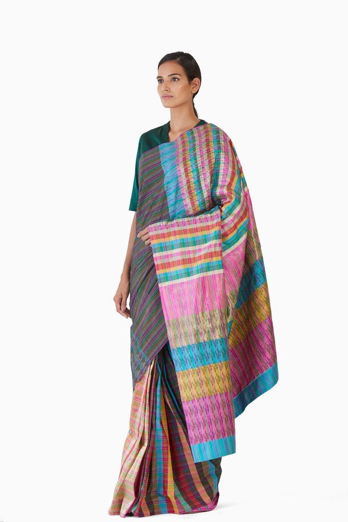 Handwoven Multicolored Block Engineered Saree Fashion Akaaro