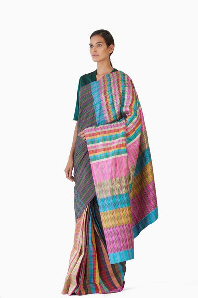 Handwoven Multicolored Block Engineered Saree Fashion Akaaro