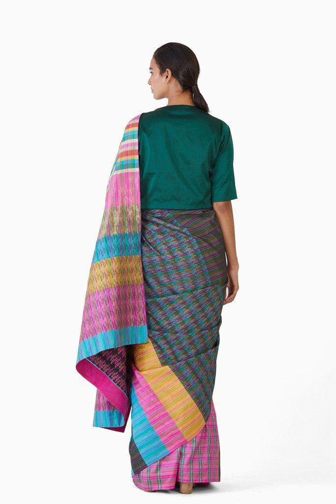 Handwoven Multicolored Block Engineered Saree Fashion Akaaro