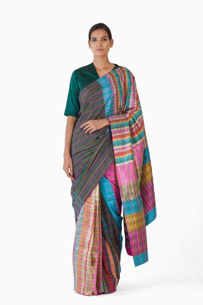 Handwoven Multicolored Block Engineered Saree Fashion Akaaro