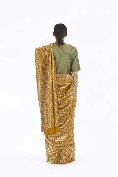 Handwoven Mustard Silk Brocade Saree Fashion Akaaro 