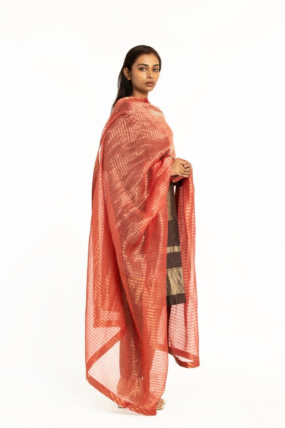 Handwoven Pink Striped Silk Zari Dupatta Fashion Akaaro 
