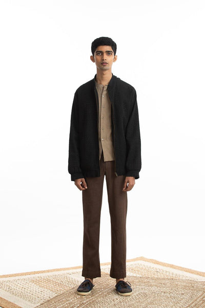 Handwoven Pintuck Black Bomber Jacket Men Akaaro Men 