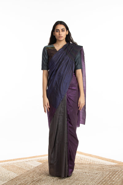 Handwoven Purple Blue Kinji Palla Saree Fashion Akaaro