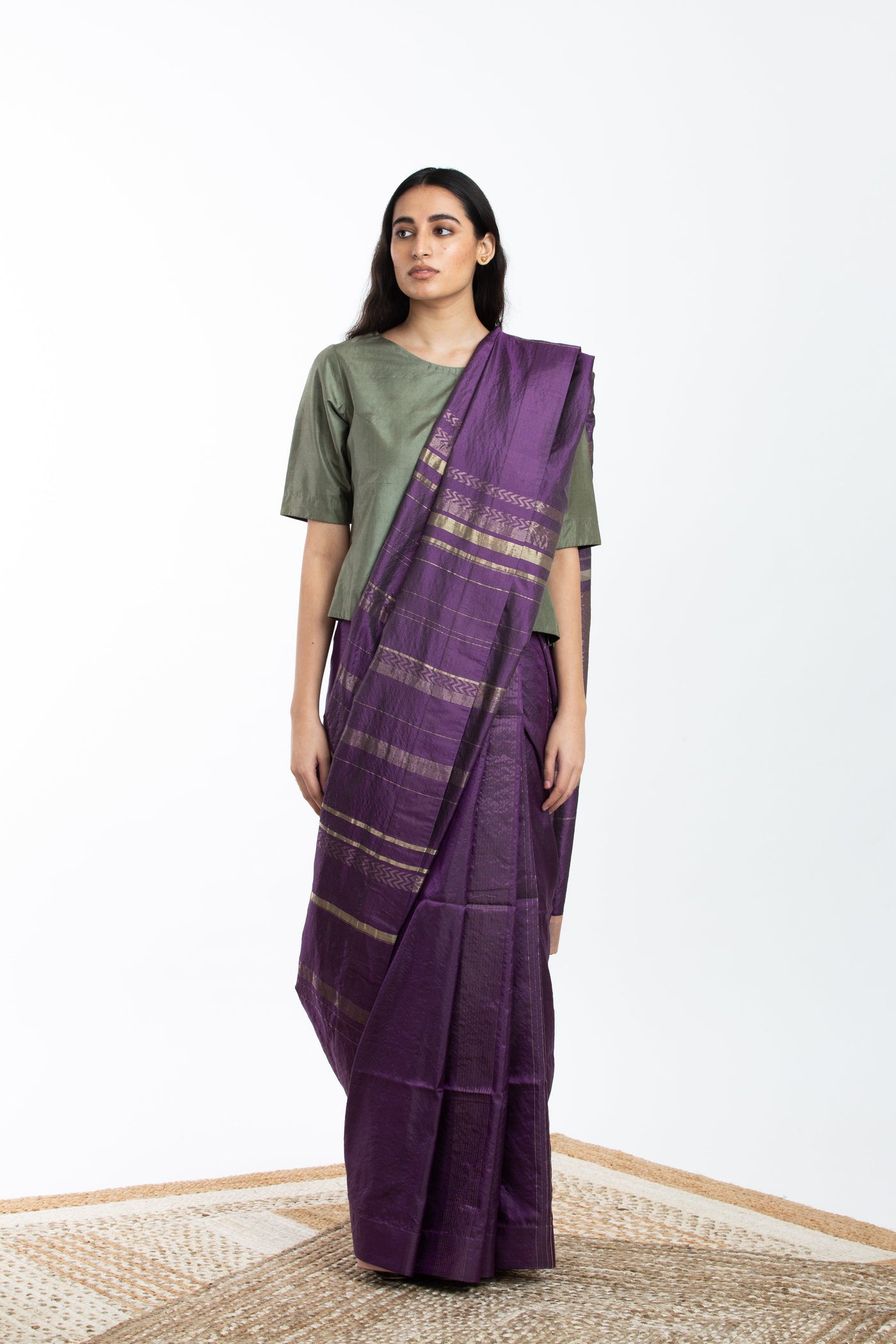 Handwoven Purple Engineered Silk Saree Fashion Akaaro