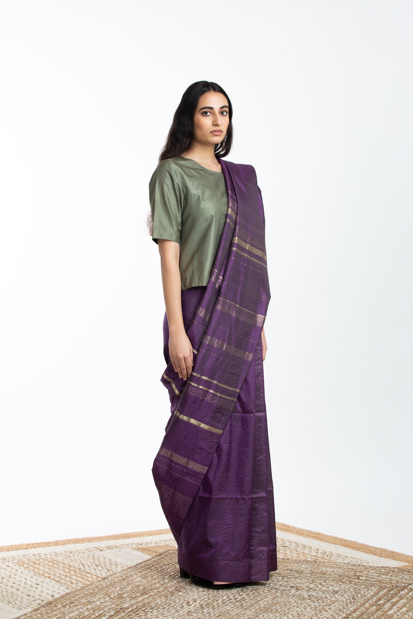 Handwoven Purple Engineered Silk Saree Fashion Akaaro