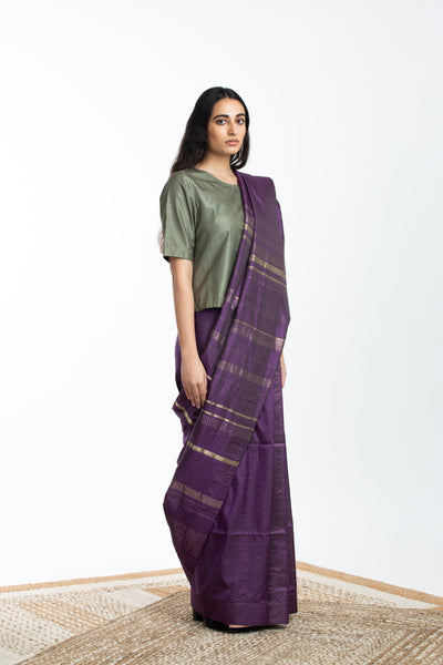 Handwoven Purple Engineered Silk Saree Fashion Akaaro