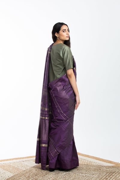 Handwoven Purple Engineered Silk Saree Fashion Akaaro
