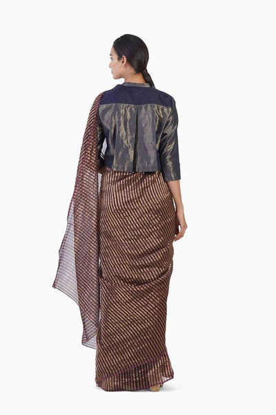 Handwoven Purple Gold Striped Silk Zari Saree Fashion Akaaro 