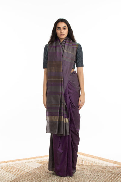 Handwoven Purple Grey Chevron Engineered Saree Fashion Akaaro