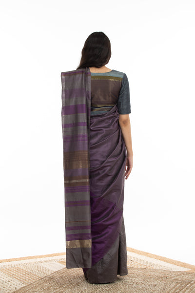 Handwoven Purple Grey Chevron Engineered Saree Fashion Akaaro