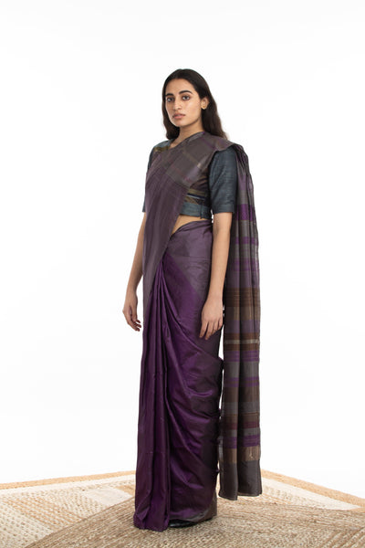 Handwoven Purple Grey Chevron Engineered Saree Fashion Akaaro