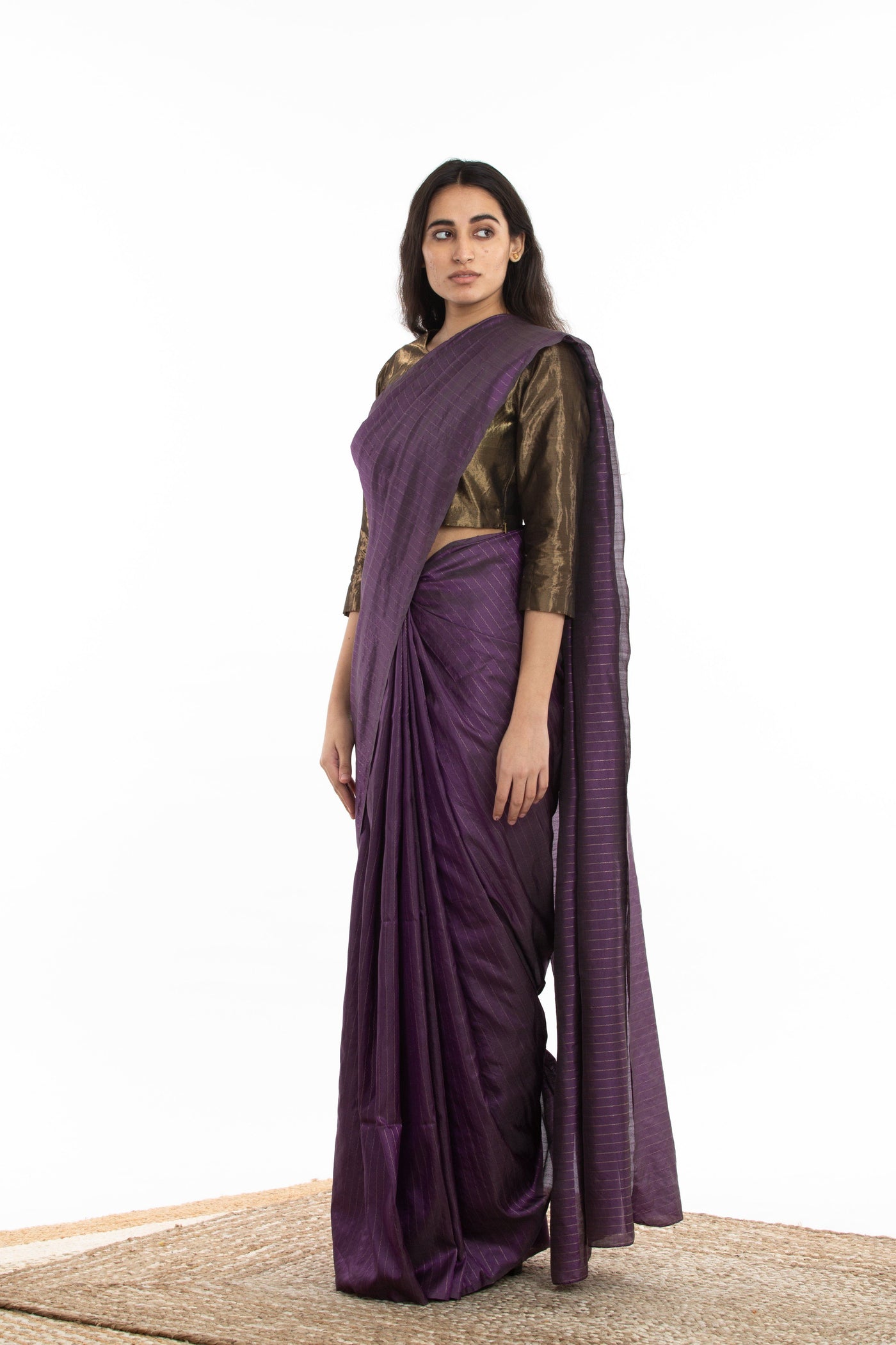 Handwoven Purple Zari Striped Silk Saree Fashion Akaaro