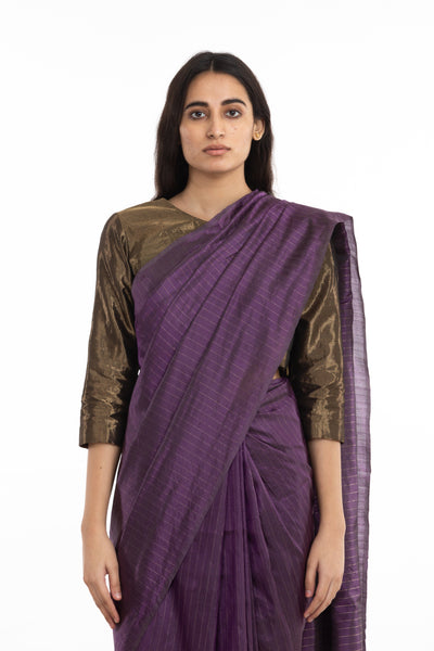 Handwoven Purple Zari Striped Silk Saree Fashion Akaaro