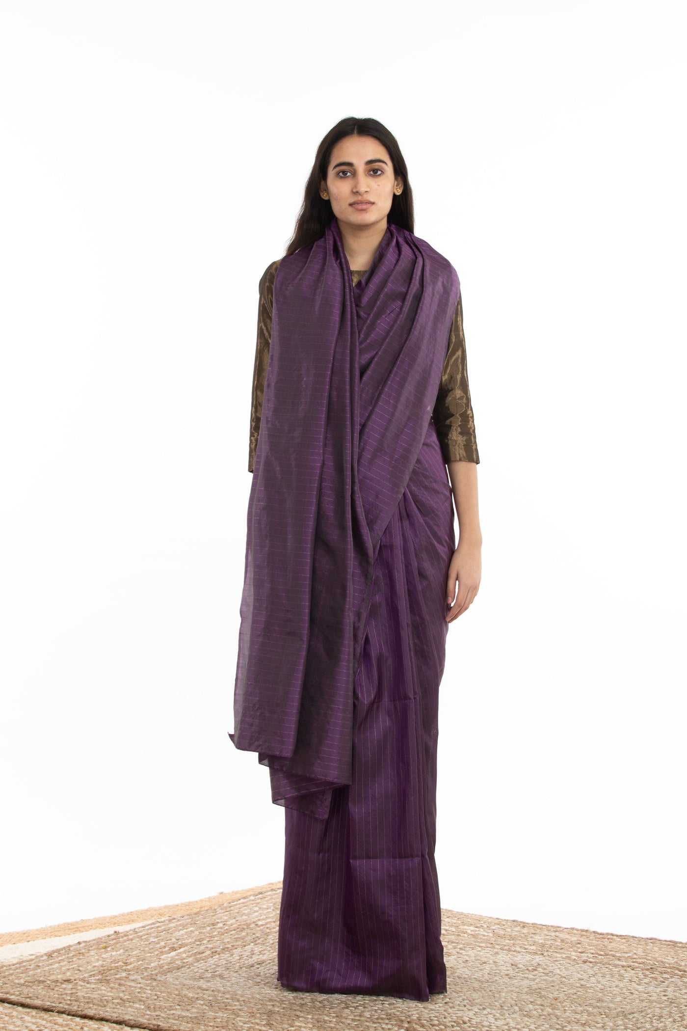 Handwoven Purple Zari Striped Silk Saree Fashion Akaaro