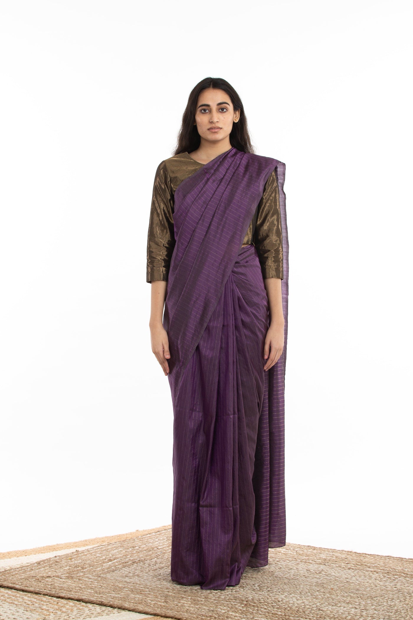 Handwoven Purple Zari Striped Silk Saree Fashion Akaaro