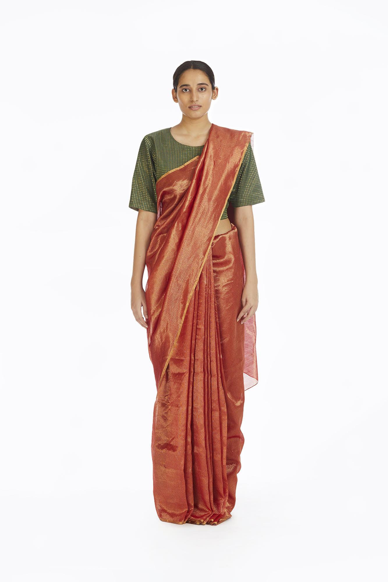 Handwoven Red Chevron Saree Fashion Akaaro