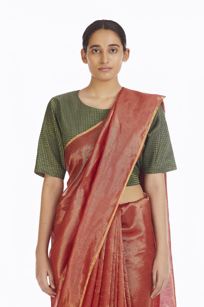 Handwoven Red Chevron Saree Fashion Akaaro