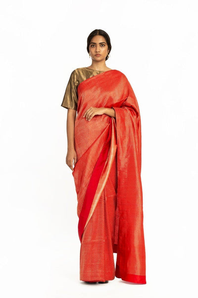Handwoven Red Dotted Varanasi Saree Fashion Akaaro 