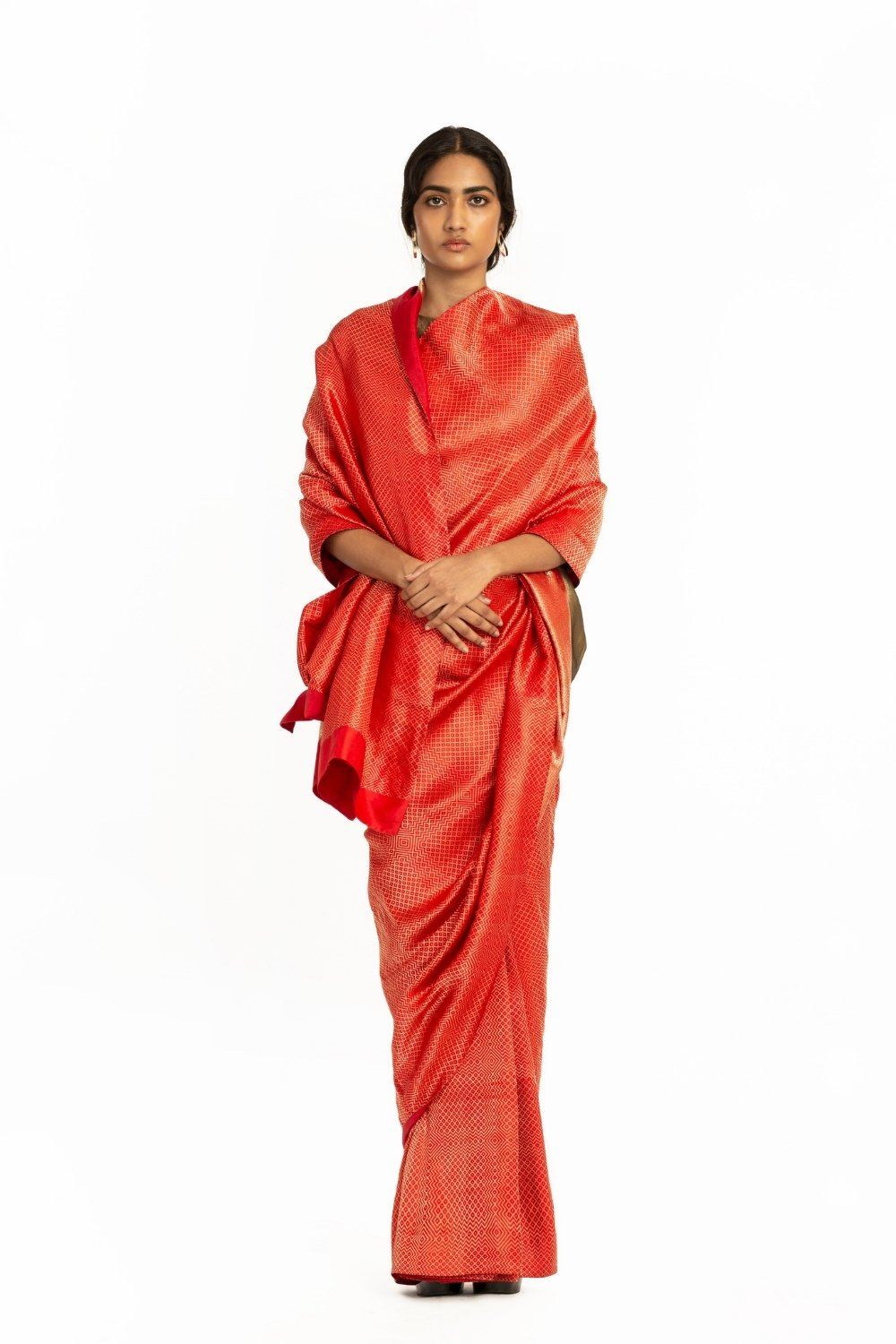 Handwoven Red Dotted Varanasi Saree Fashion Akaaro 