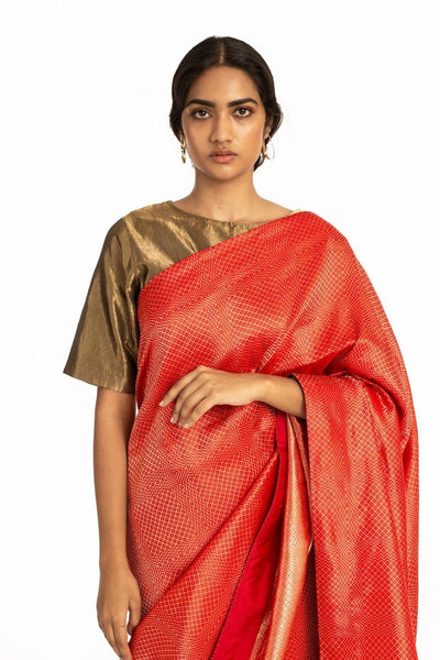 Handwoven Red Dotted Varanasi Saree Fashion Akaaro