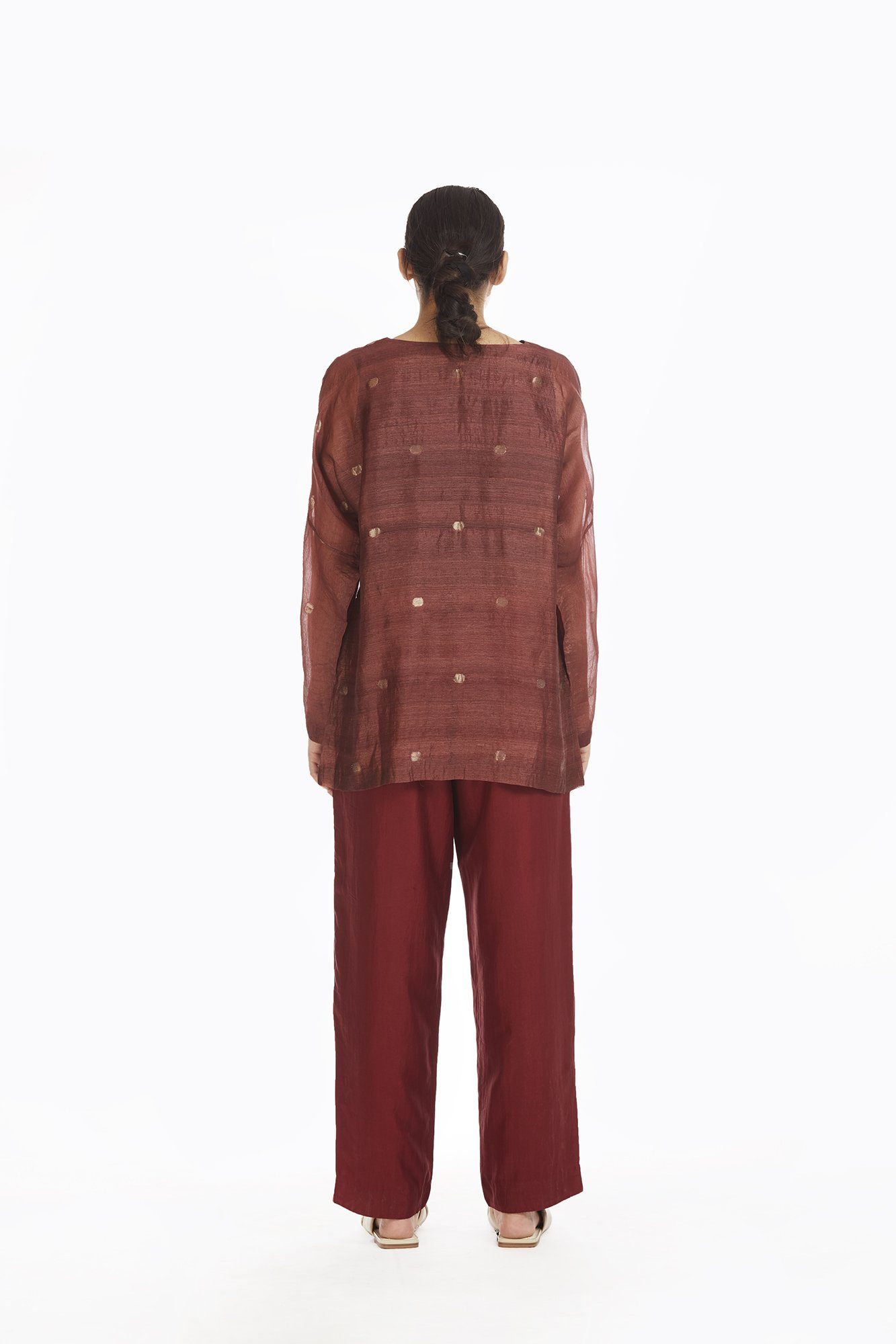 Handwoven Red Silk Straight Pants Fashion Akaaro