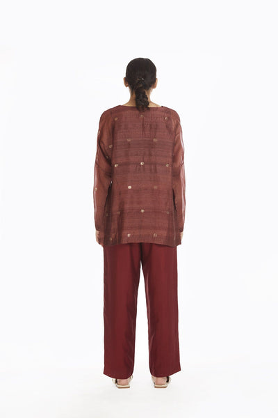 Handwoven Red Silk Straight Pants Fashion Akaaro
