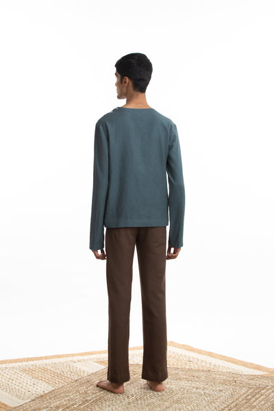 Handwoven Round Blue Pullover Zen Shirt Men Akaaro Men 
