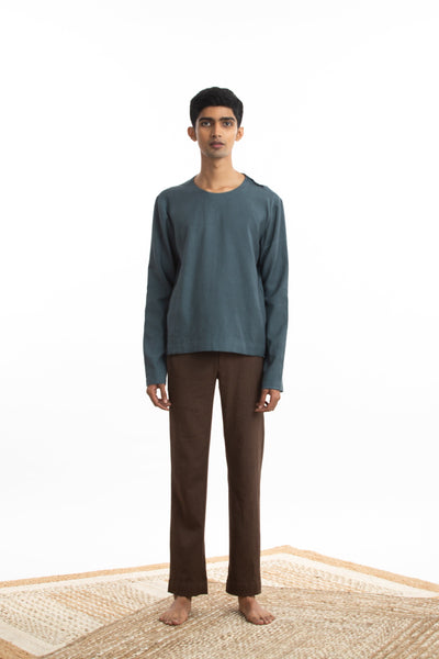 Handwoven Round Blue Pullover Zen Shirt Men Akaaro Men 