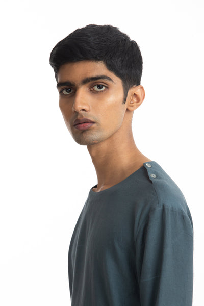 Handwoven Round Blue Pullover Zen Shirt Men Akaaro Men 