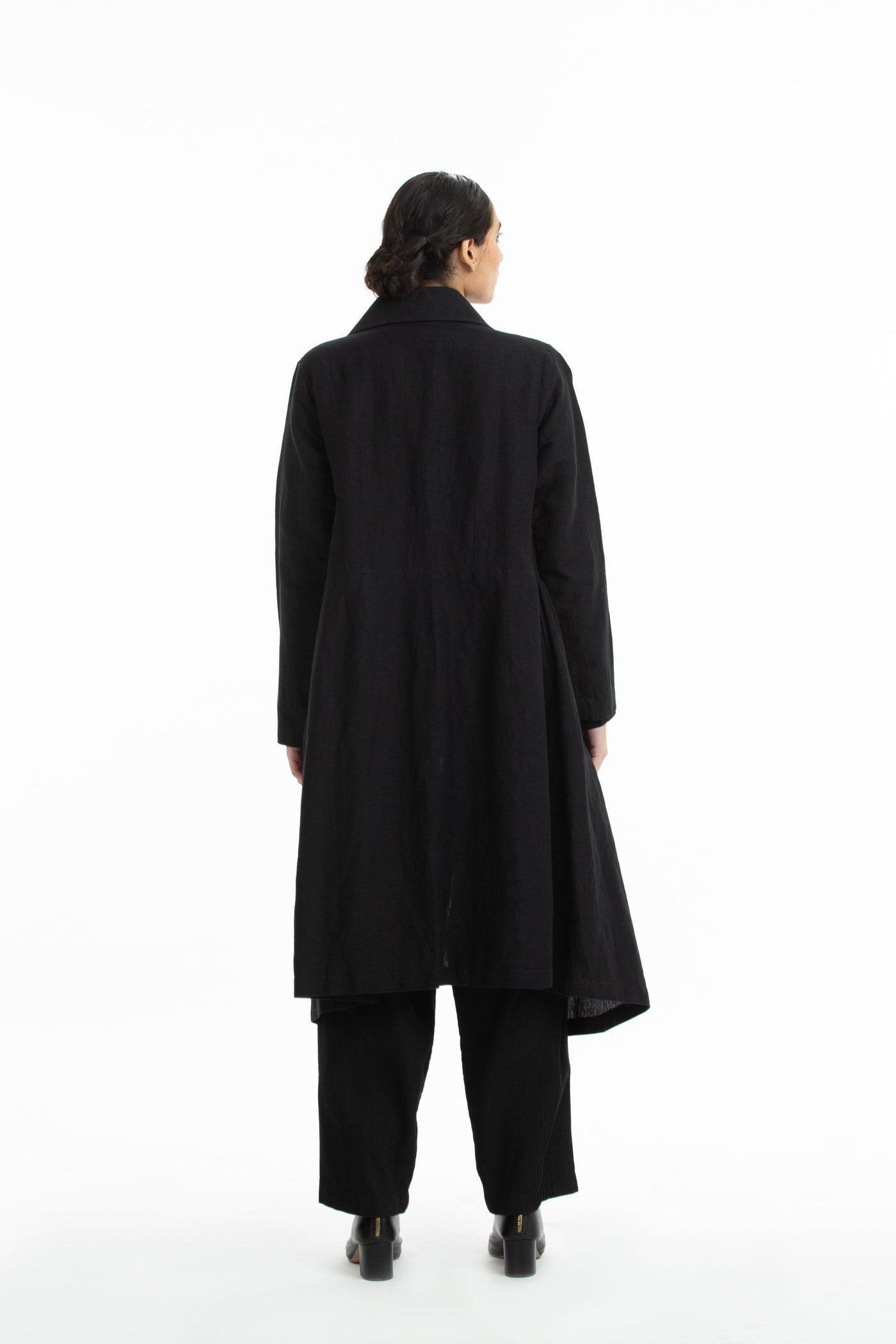 Handwoven Side Gathered Black Long Jacket Fashion Akaaro