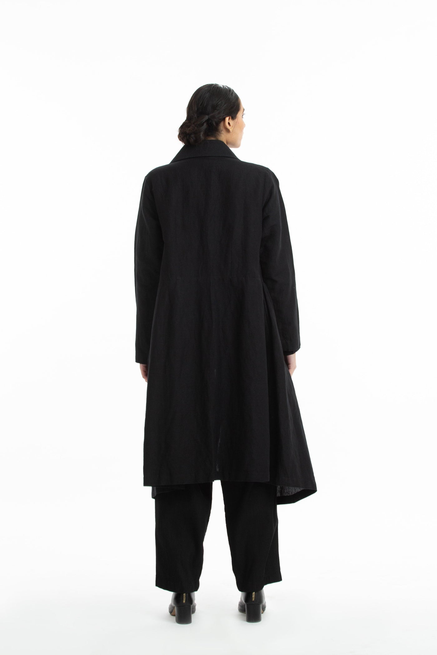 Handwoven Side Gathered Black Long Jacket Fashion Akaaro 