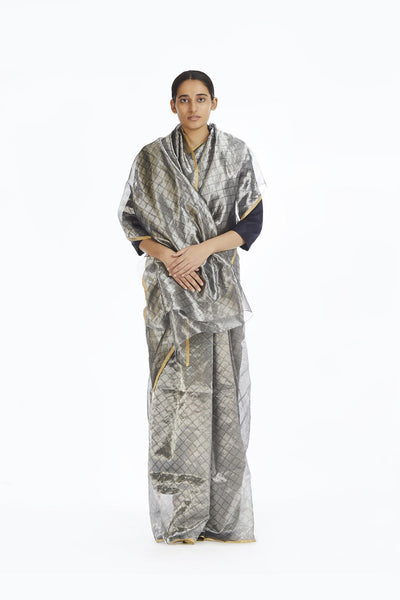 Handwoven Silver Longline Metallic Saree Fashion Akaaro