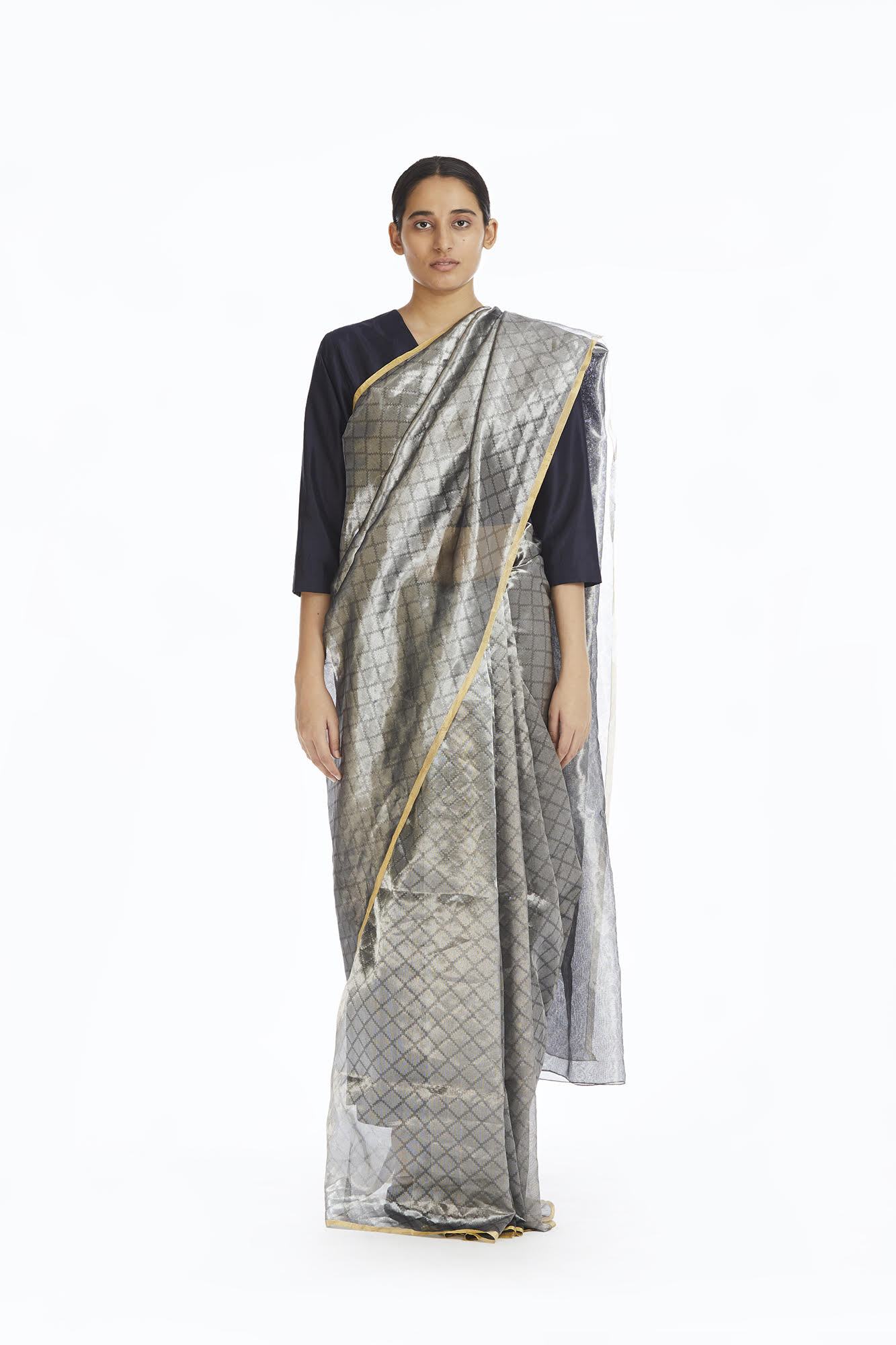 Handwoven Silver Longline Metallic Saree Fashion Akaaro