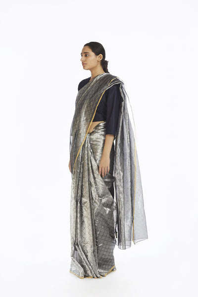 Handwoven Silver Longline Metallic Saree Fashion Akaaro