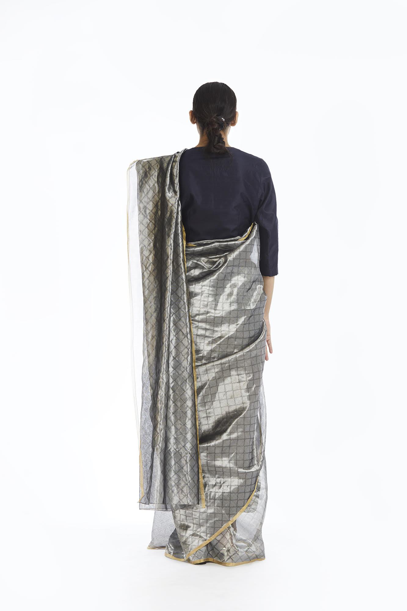 Handwoven Silver Longline Metallic Saree Fashion Akaaro
