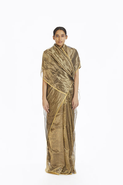 Handwoven Silver On Gold Textured Metallic Saree Fashion Akaaro