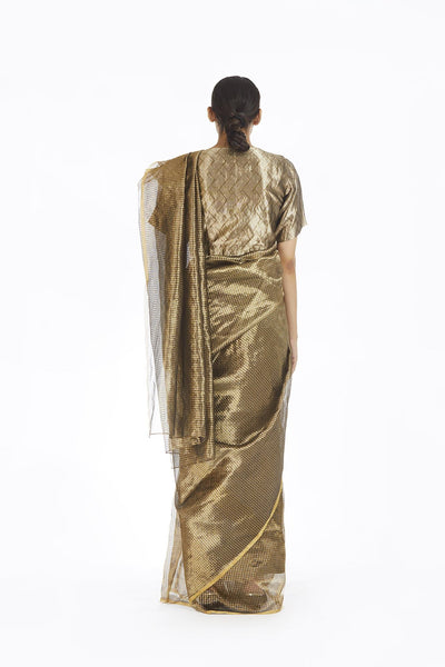Handwoven Silver On Gold Textured Metallic Saree Fashion Akaaro