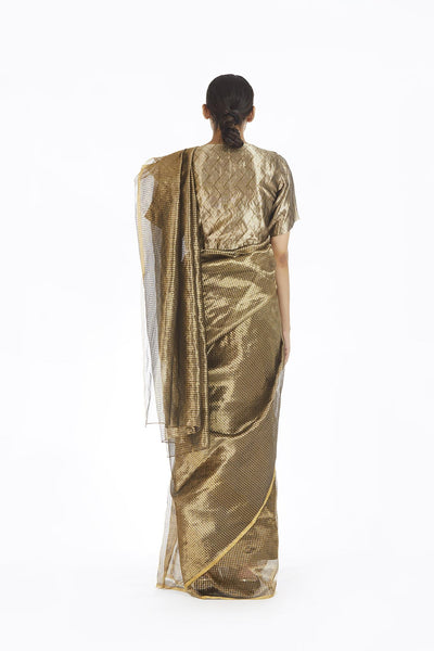 Handwoven Silver On Gold Textured Metallic Saree Fashion Akaaro 