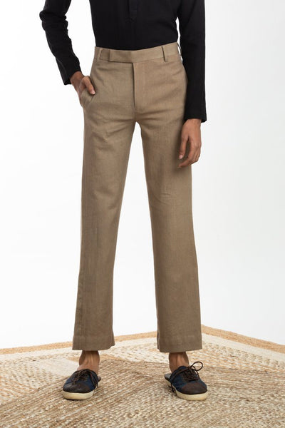 Handwoven Straight Beige Trouser Men Akaaro Men 